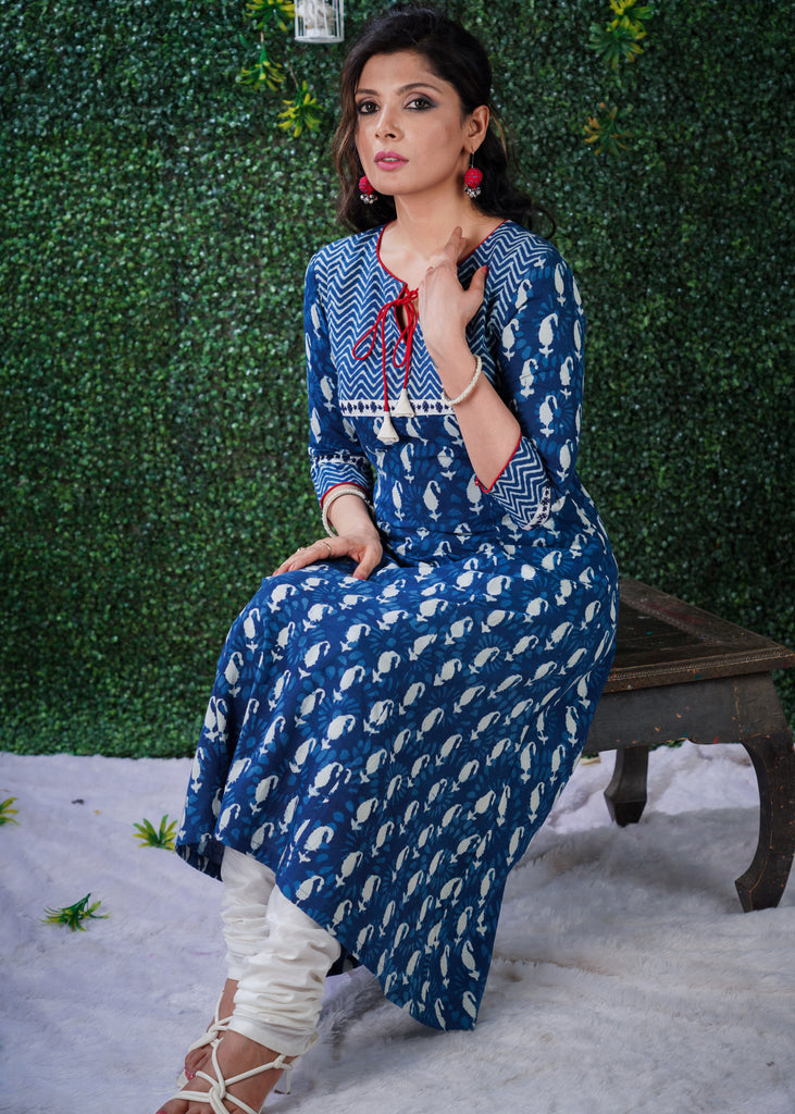 Indigo  Mix & Match Pattern kurta with mirror Hand Embroidery