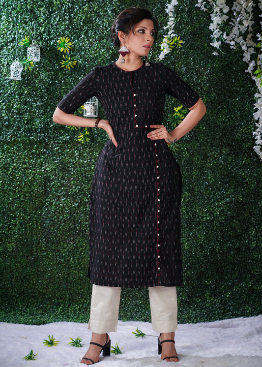 Black Ikat Asymmetric Front kurta