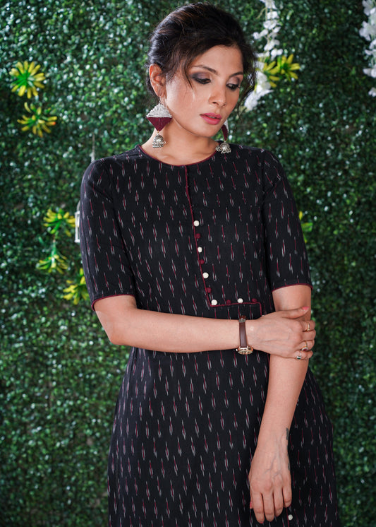 Black Ikat Asymmetric Front kurta