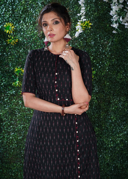 Black Ikat Asymmetric Front kurta