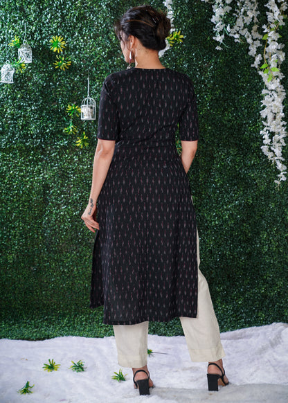 Black Ikat Asymmetric Front kurta