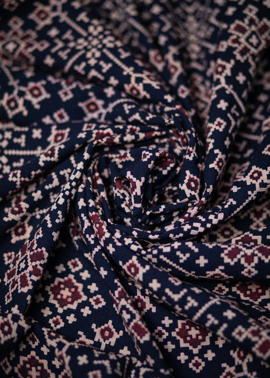 Black Geometric Print Cotton Ajrakh Fabric