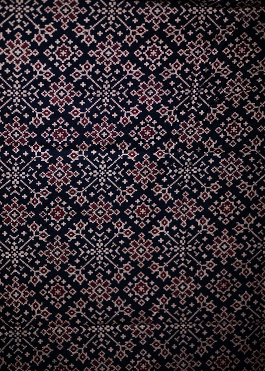 Black Geometric Print Cotton Ajrakh Fabric