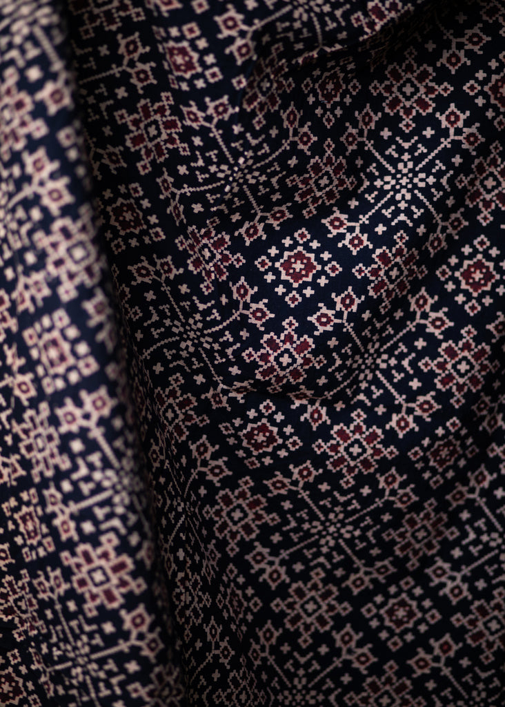 Black Geometric Print Cotton Ajrakh Fabric