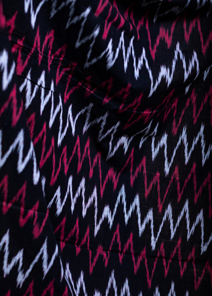 Red And White Zigzag Cotton Ikat Fabric