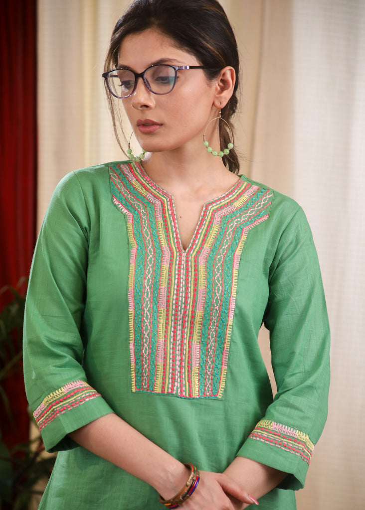 Beautiful Embroidered Pista Cotton Top