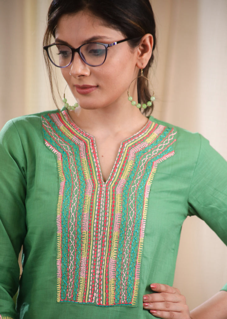 Beautiful Embroidered Pista Cotton Top