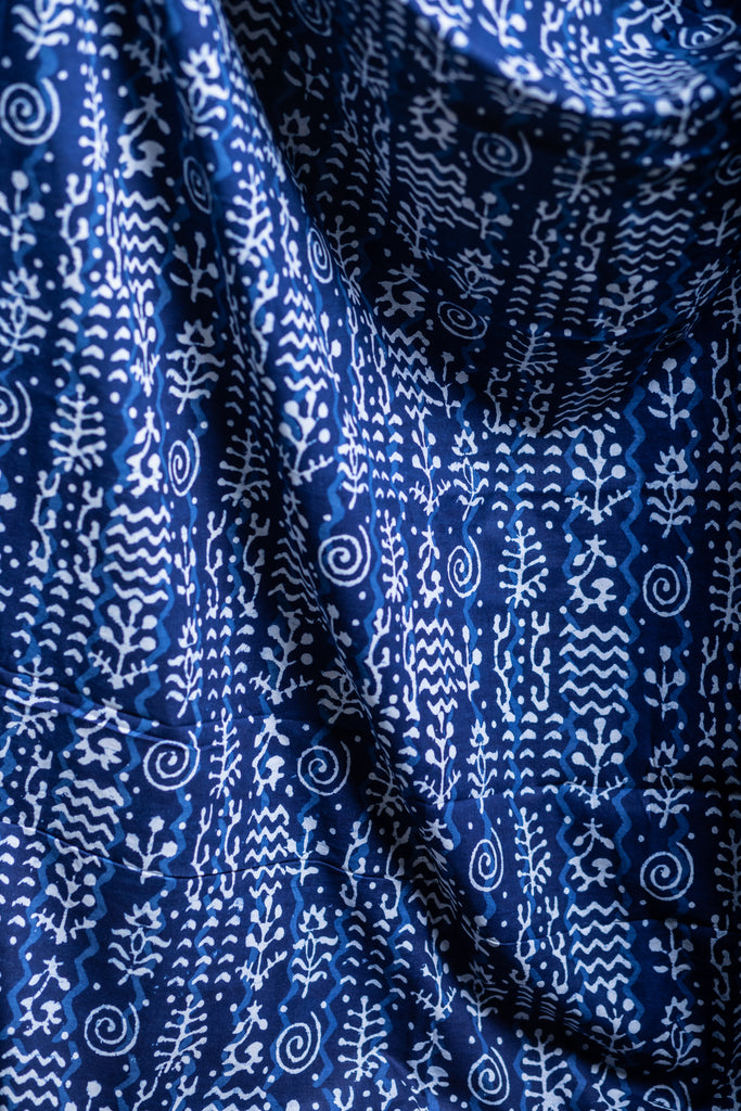 Cotton Indigo Fabric with Circular Print