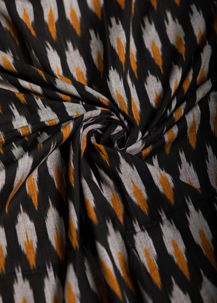 Black Mustard Print Cotton Ikat Fabric