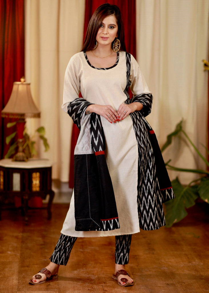 A - line formal Cotton Handloom Kurta with Ikat Detail