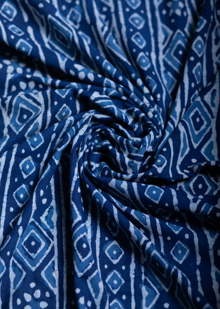 Cotton Indigo Fabric with Geometric Print