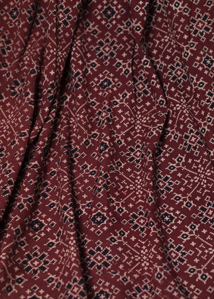 Maroon Geometric Print Cotton Ajrakh Fabric