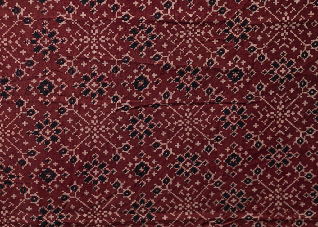 Maroon Geometric Print Cotton Ajrakh Fabric