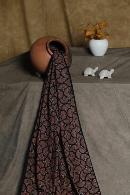 Black Cotton Ajrakh Fabric with Floral Formation