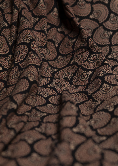 Black Cotton Ajrakh Fabric with Floral Formation