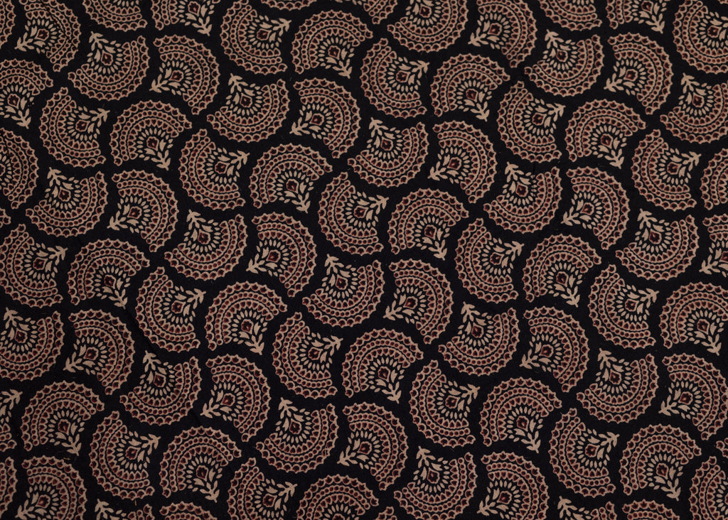 Black Cotton Ajrakh Fabric with Floral Formation