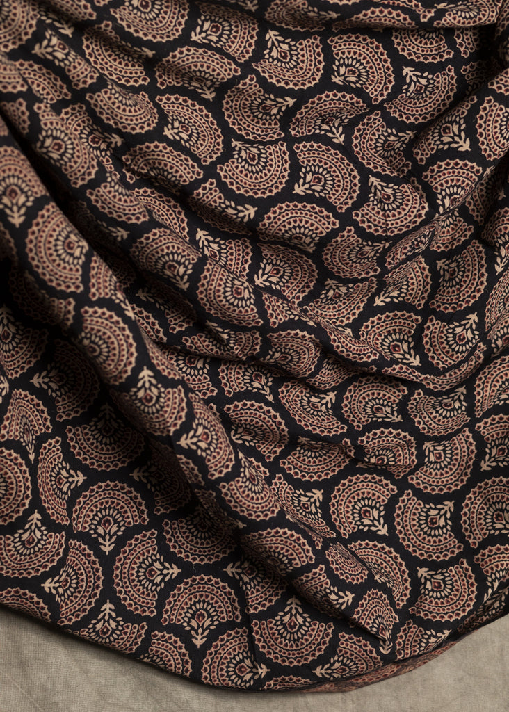Black Cotton Ajrakh Fabric with Floral Formation