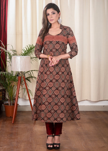 Comfortable Cotton A line Ajrakh Combination Kurta