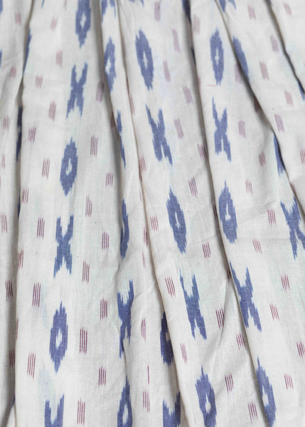 White And Blue Print Cotton Ikat Fabric