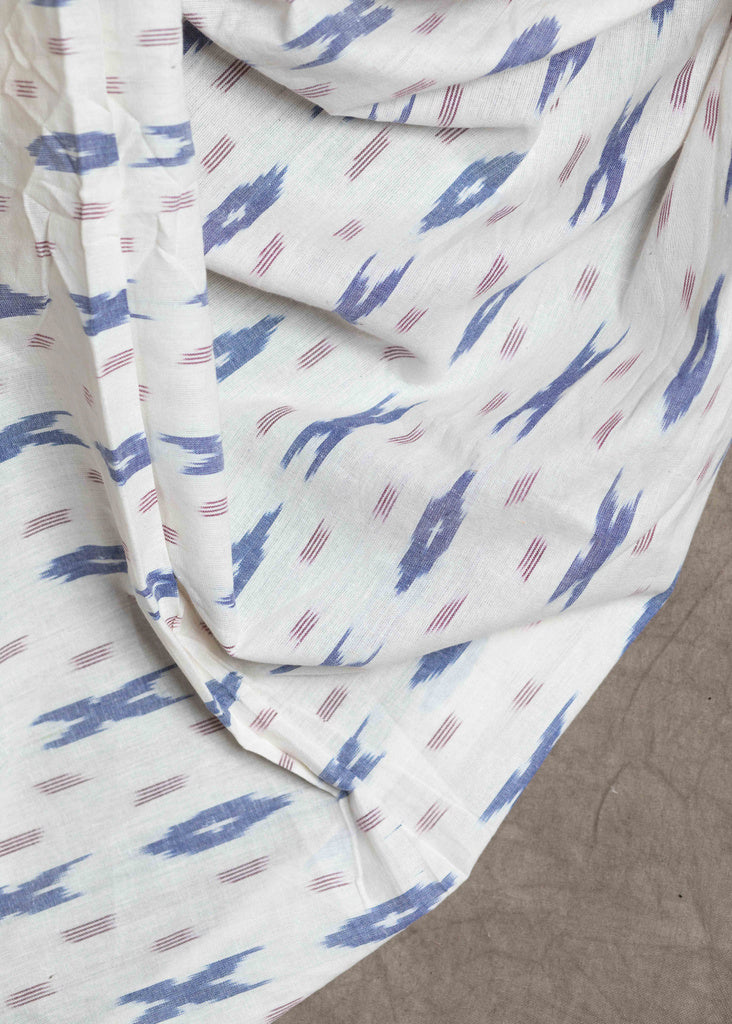 White And Blue Print Cotton Ikat Fabric