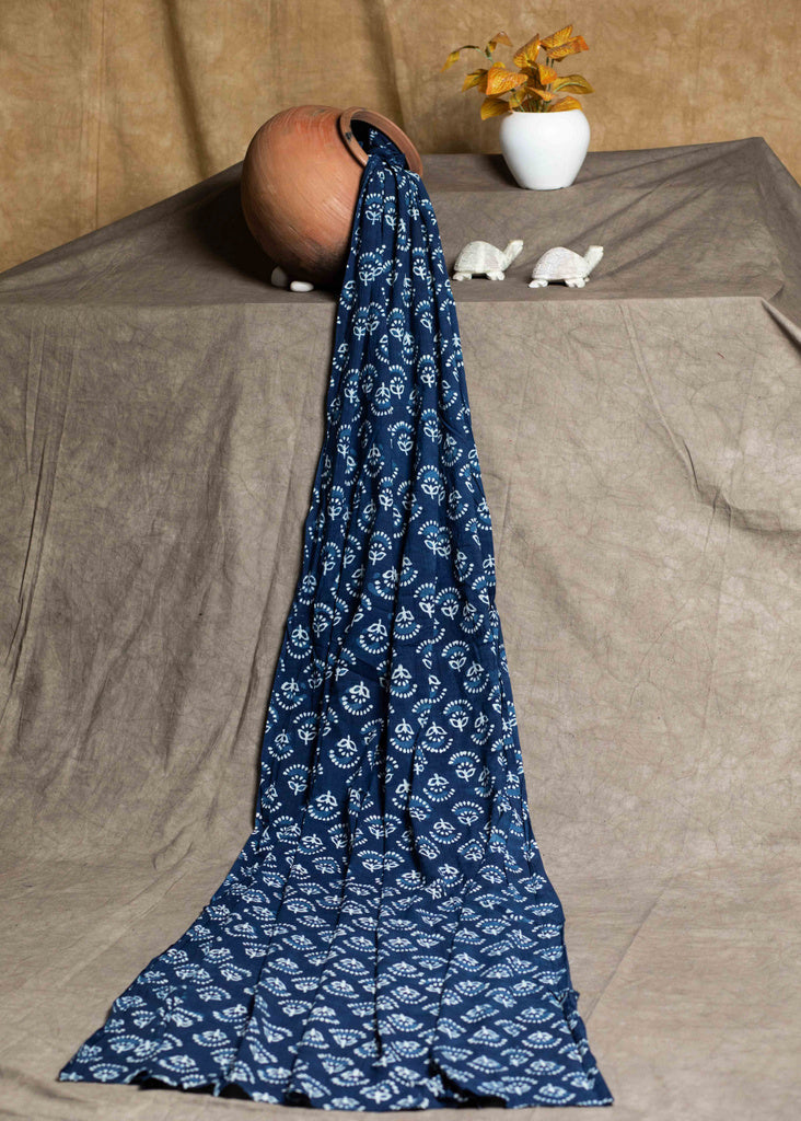 Cotton Indigo Fabric with Floral Motif