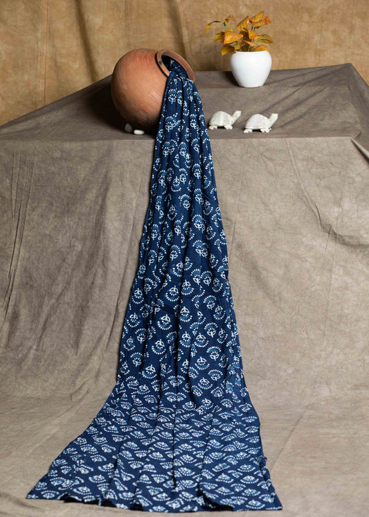 Cotton Indigo Fabric with Floral Motif