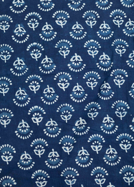 Cotton Indigo Fabric with Floral Motif