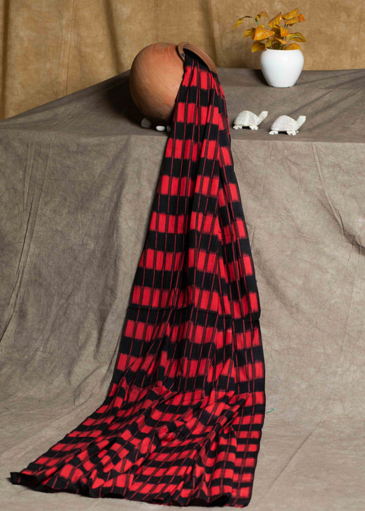 Black & Red Cotton Ikat Fabric