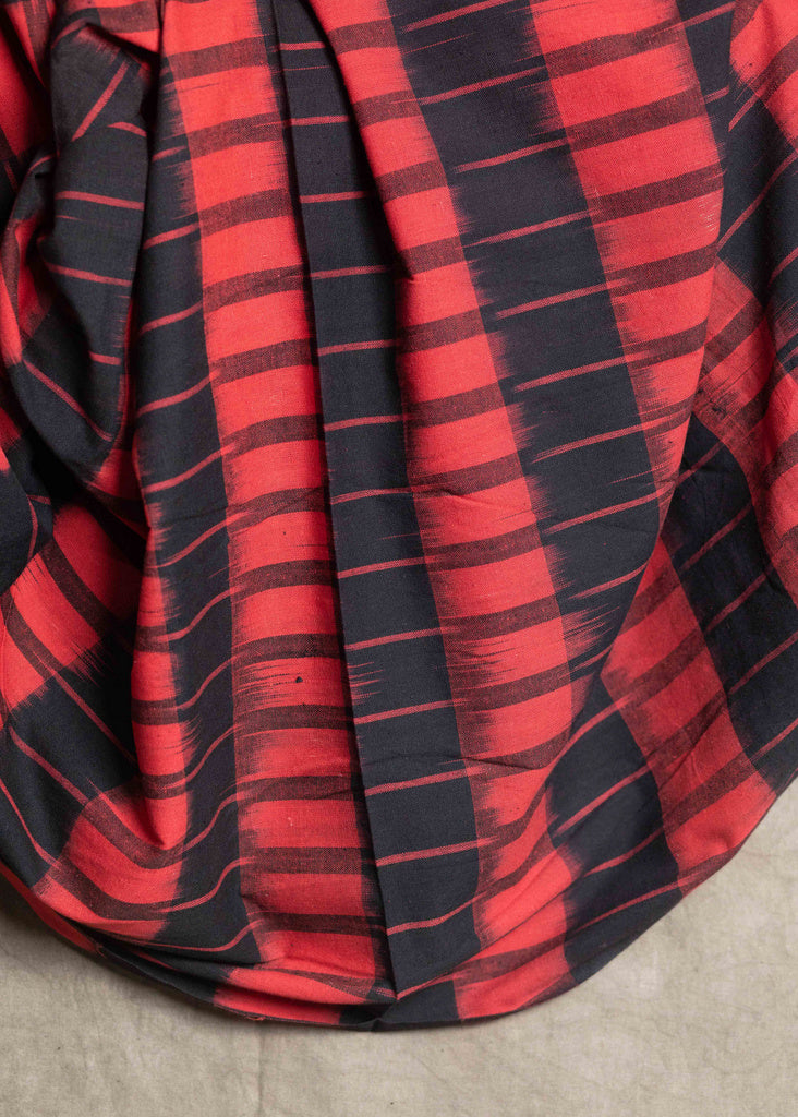 Black & Red Cotton Ikat Fabric