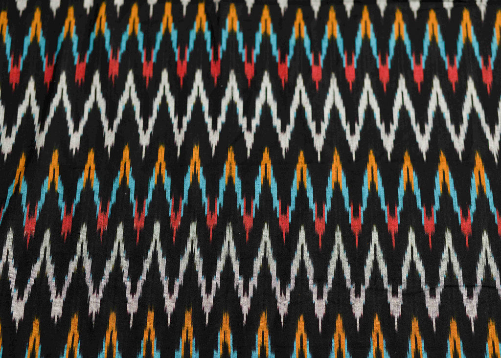 Black Multicolor Ikat Cotton Fabric
