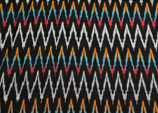 Black Multicolor Ikat Cotton Fabric