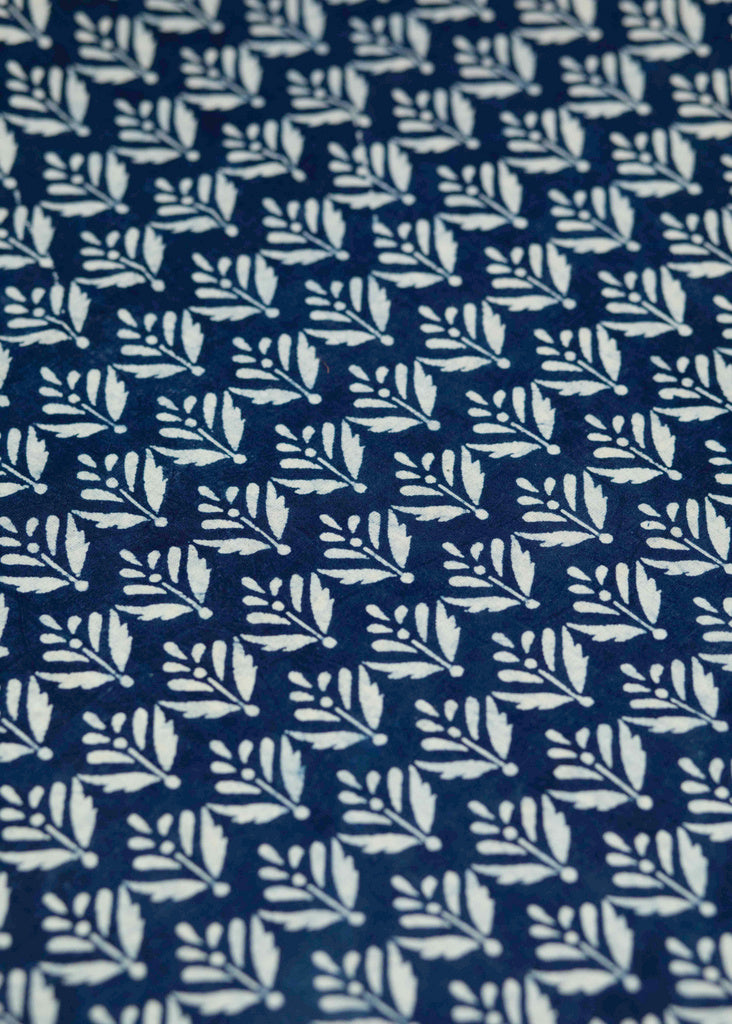 Cotton Indigo Fabric with Leaf Prints