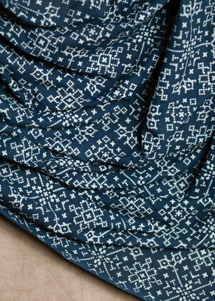 Cotton Indigo Ajrakh with Geometric Print