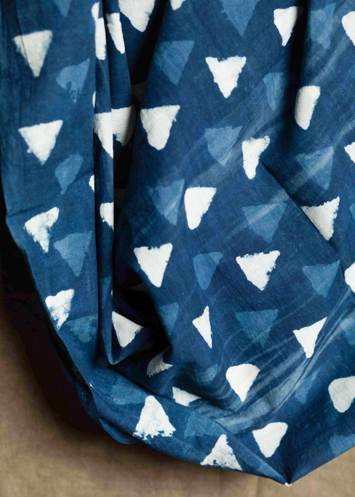 Cotton Indigo Fabric with Triangular Print
