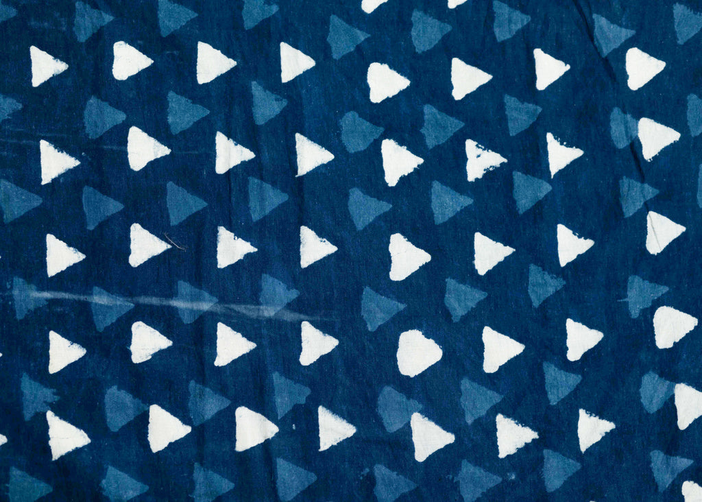 Cotton Indigo Fabric with Triangular Print