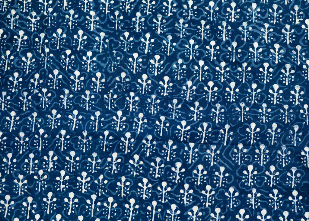 Cotton Indigo Fabric with Miniature Floral Prints
