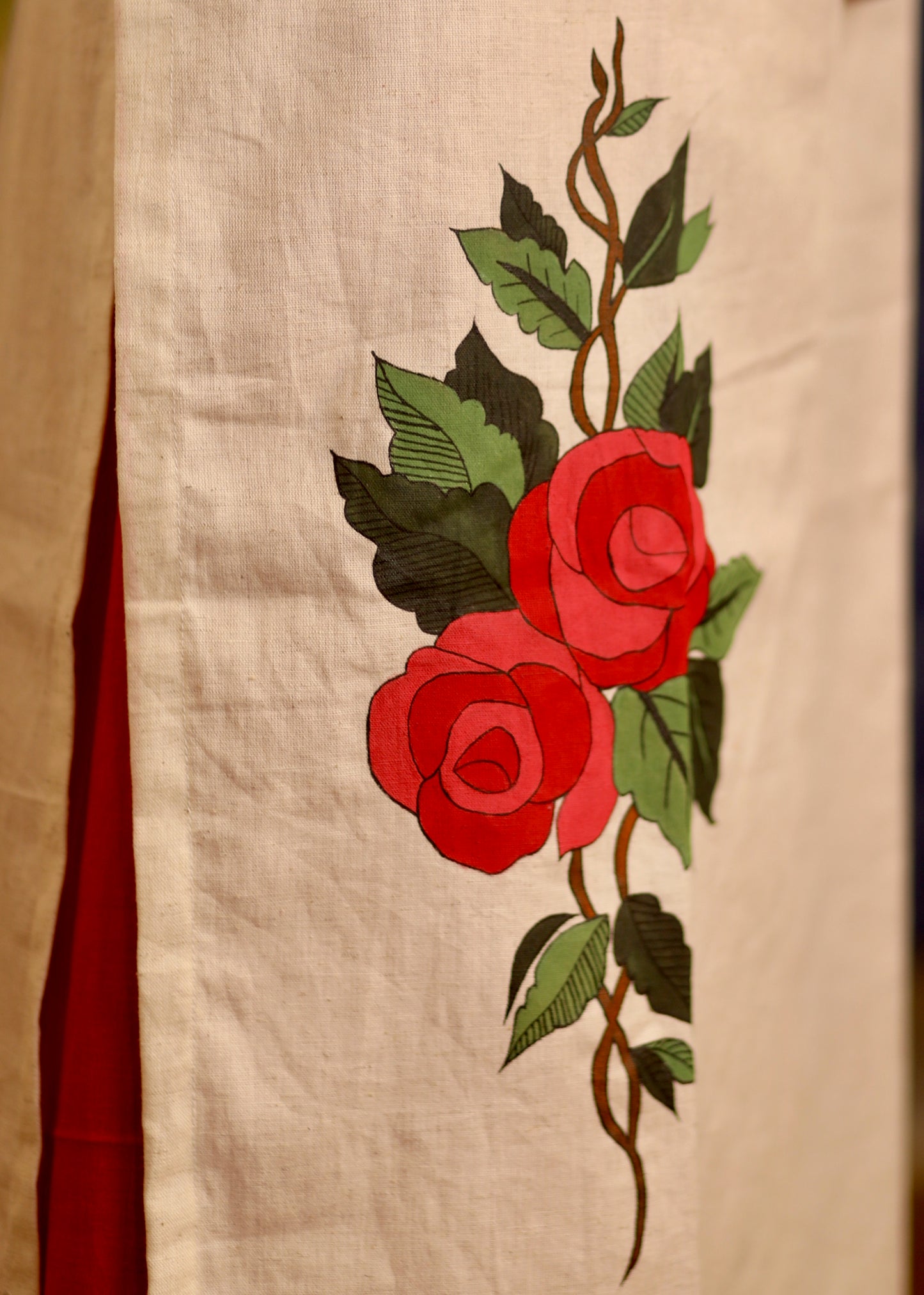 Straight Cut Cotton Kurta with Hand-painted flower motifs