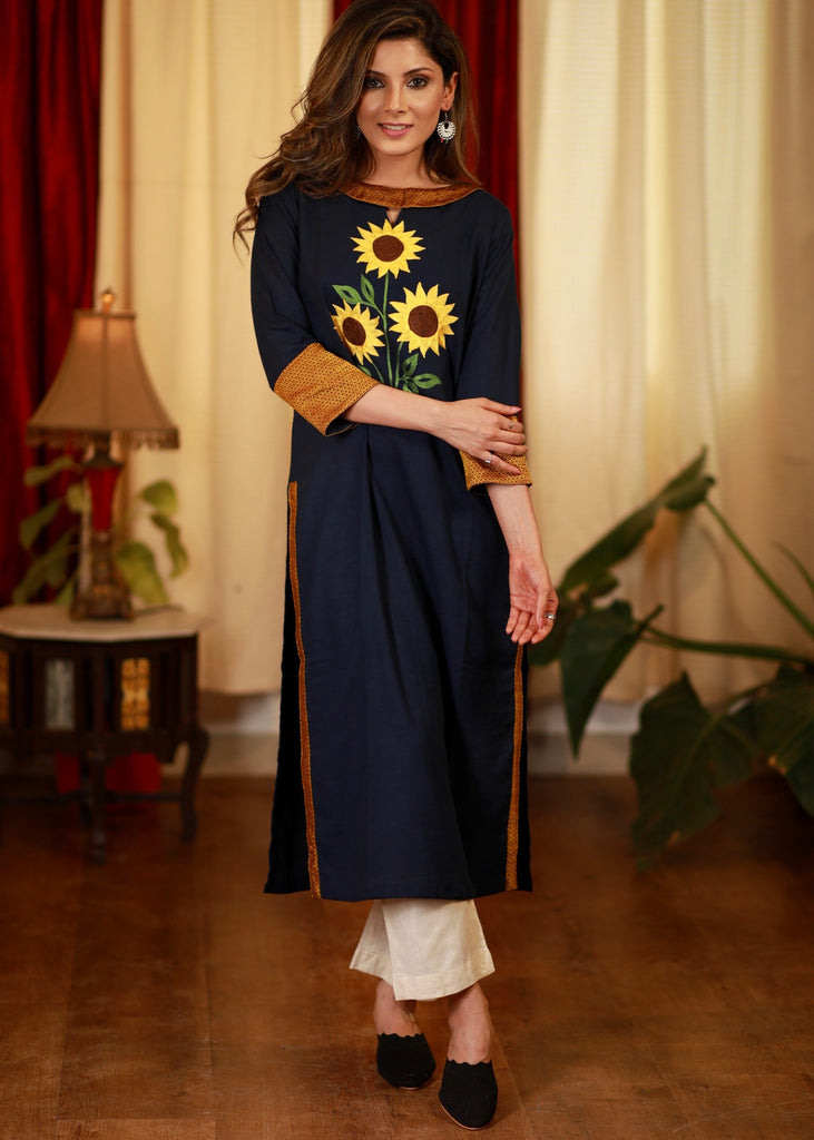 Straight Cut Cotton Handloom kurta with  Exclusive Embroidery and Khun Details