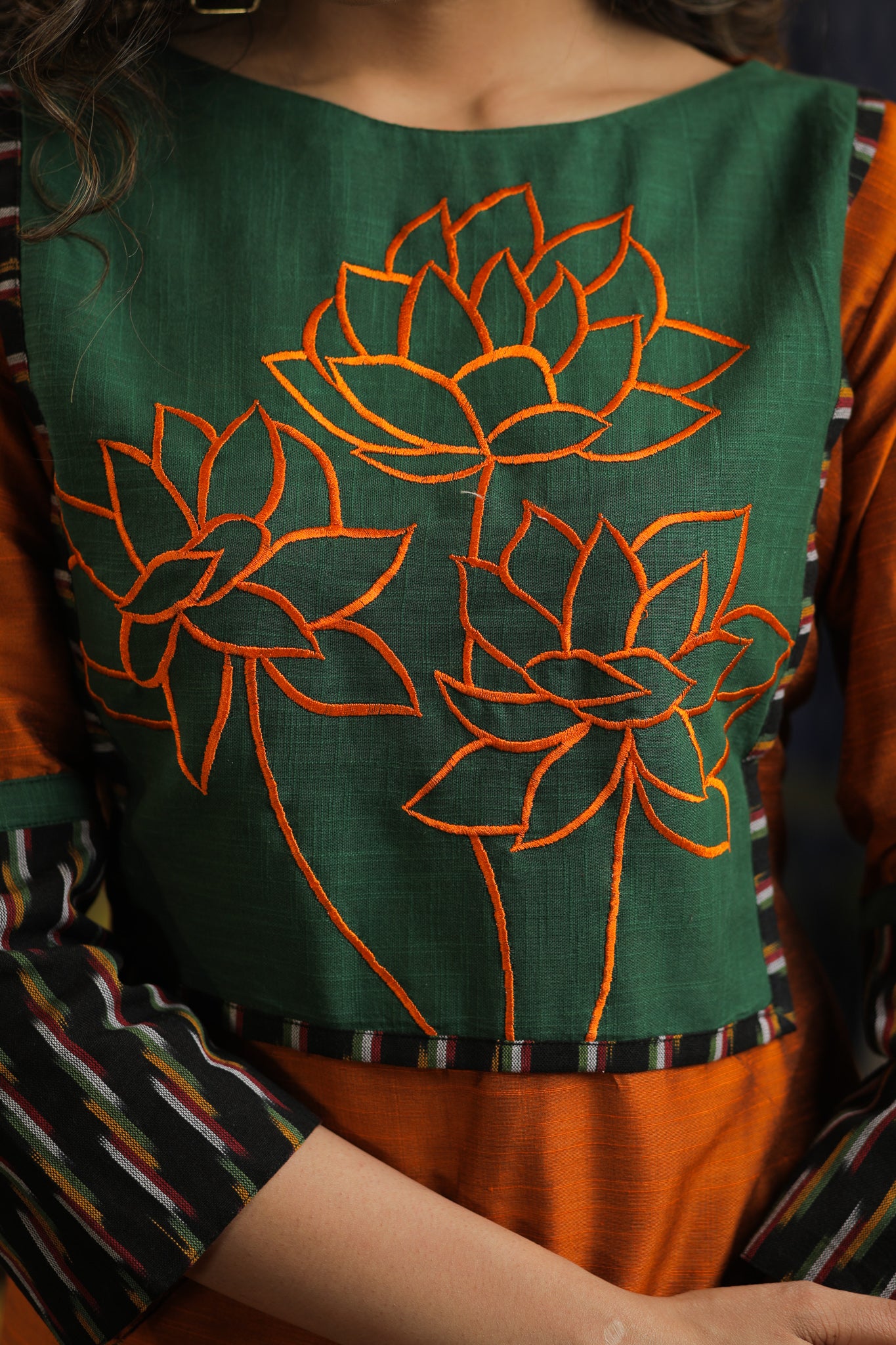 Straight Cut Rust Cotton silk Kurta with Exclusive Embroidered yoke and Pocket