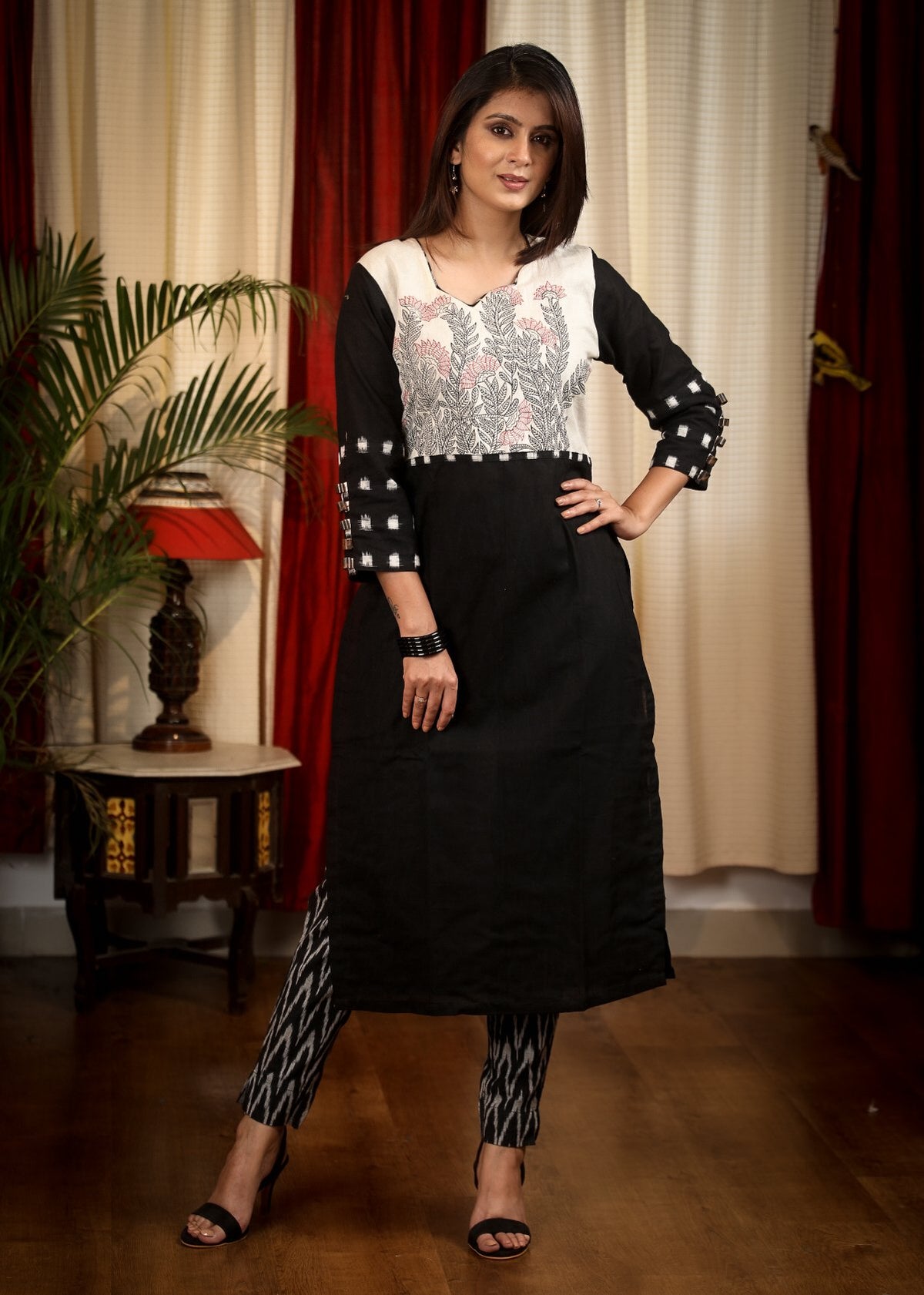 Staight Cut Cotton Handloom Kurta With Intricate  Hand Painted Madhubani Yoke - Pant Optional