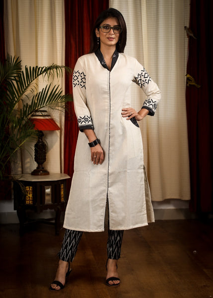 Straight Cut Cotton Handloom kurta with  Modern Embroidery Work and Smart Pockets