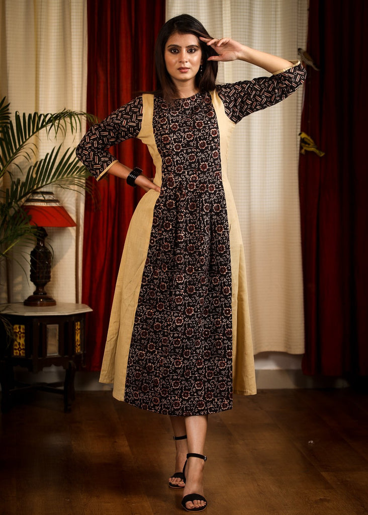 A Line Smart Ajrakh Combination Kurta  / One Piece Dress