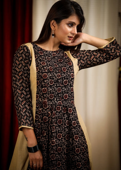 A Line Smart Ajrakh Combination Kurta  / One Piece Dress