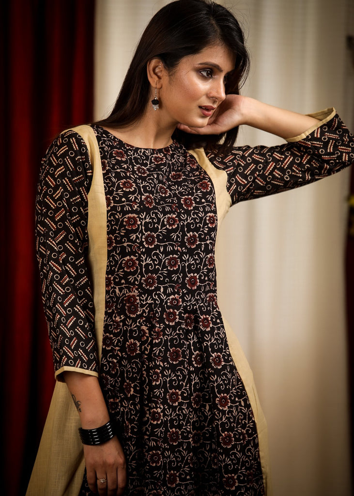 A Line Smart Ajrakh Combination Kurta  / One Piece Dress