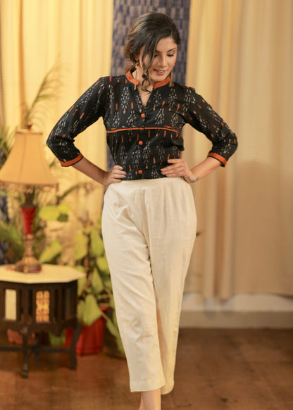 Pure handloom cotton off white pant