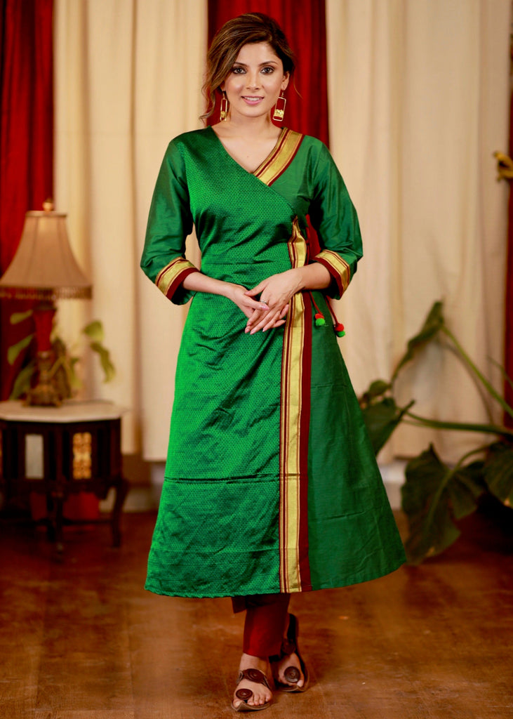 A- Line cotton silk Kurta / One Piece Dress with Maharashtrian Khun fabric