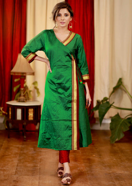 A- Line cotton silk Kurta / One Piece Dress with Maharashtrian Khun fabric