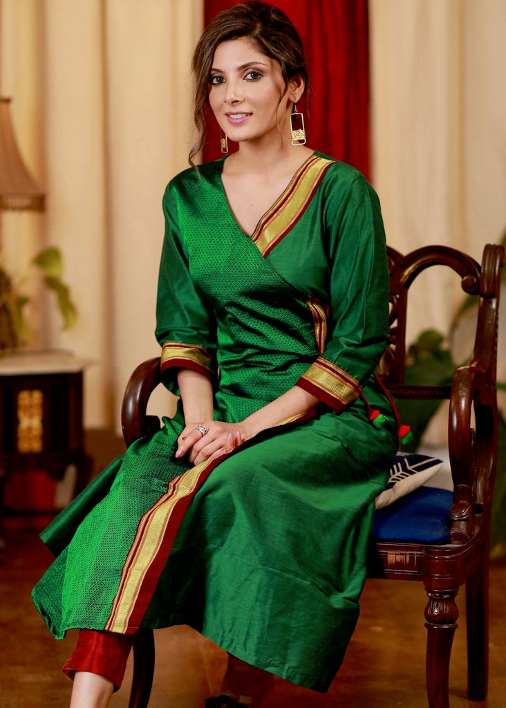 A- Line cotton silk Kurta / One Piece Dress with Maharashtrian Khun fabric