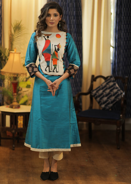 A-line Cotton silk Kurta with Exclusive Hand-painted Tribal Art – Sujatra