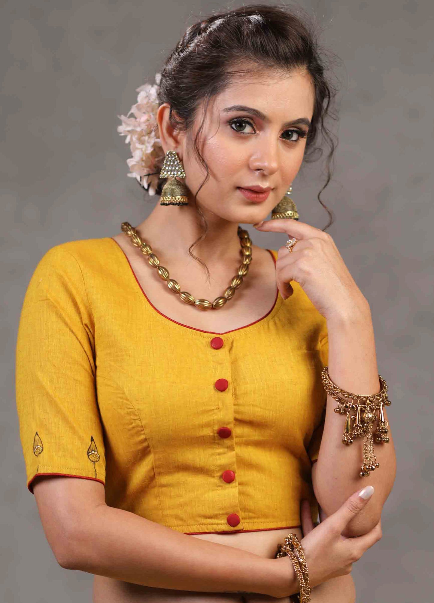 Beautiful Mustard Cotton Gond Painted Blouse